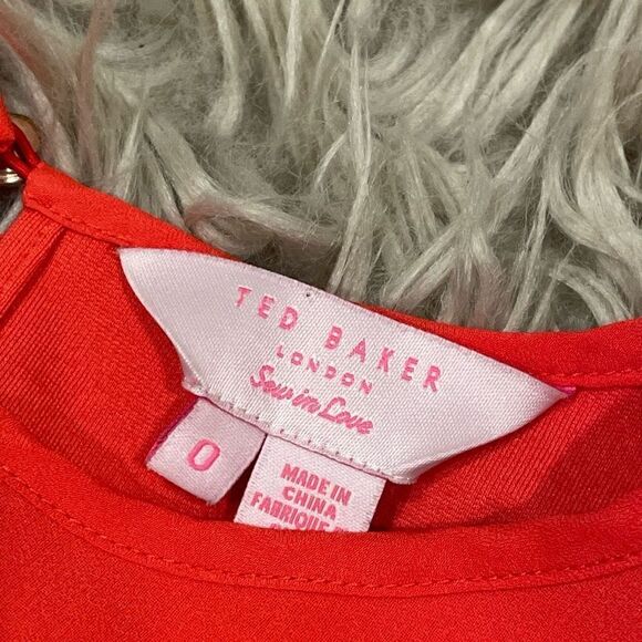 Ted Baker Josa Red Orange Tunic Shift Dress with a Chiffon Outer Layer size 2 - Picture 5 of 11